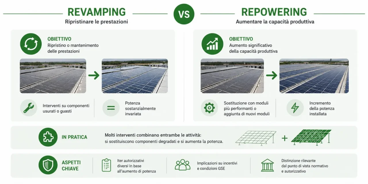 Infografica Differenza tra Revamping e Repowering di un Impianto Fotovoltaico Infografica Differenza tra Revamping e Repowering di un Impianto Fotovoltaico