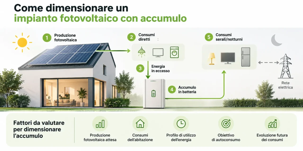 Infografica - Come Dimensionare Un Impianto Fotovoltaico Con Accumulo Infografica - Come Dimensionare Un Impianto Fotovoltaico Con Accumulo
